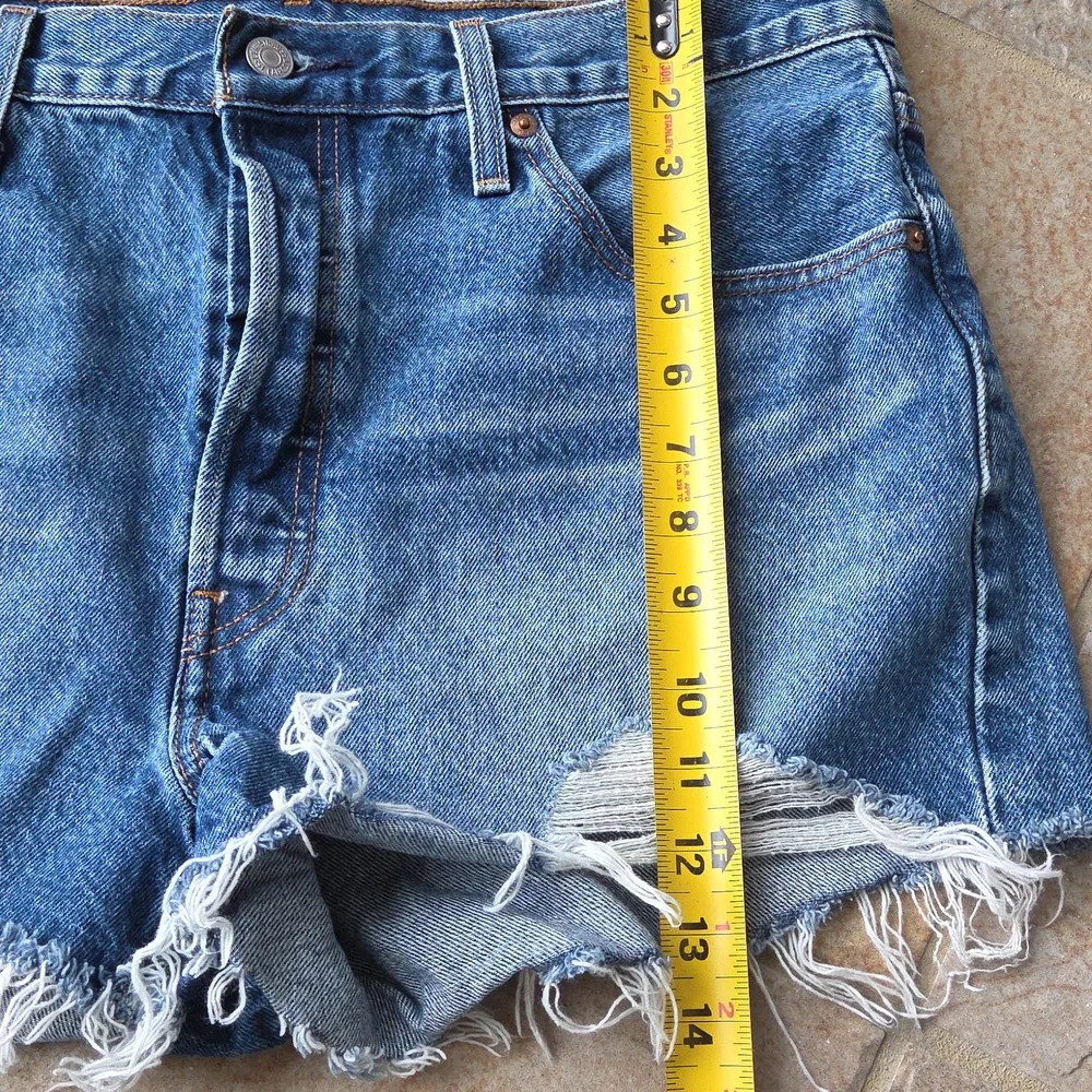 Levi’s 501 High Rise Distressed Cutoff Denim Jean Shorts Button Fly Blue